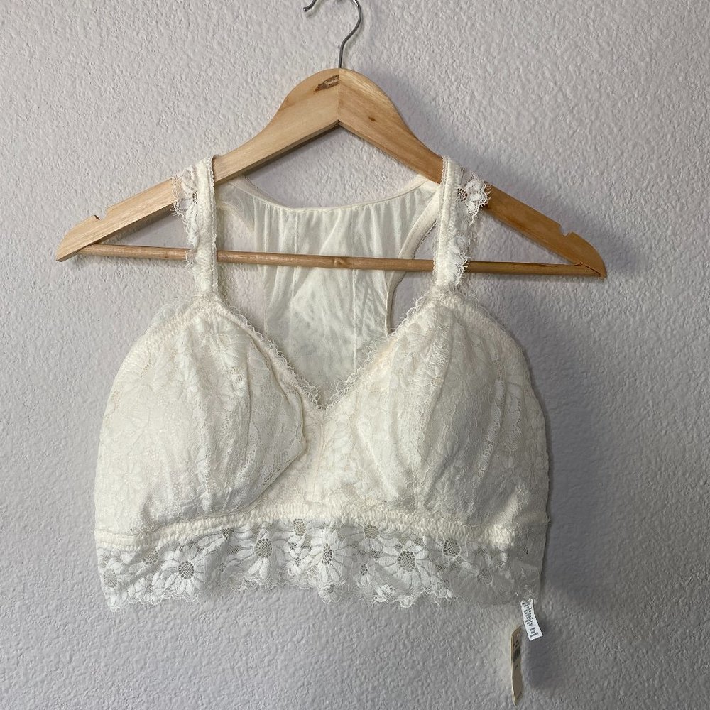 NWT Aerie White Flower Lace Padded Racerback Mesh Bralette